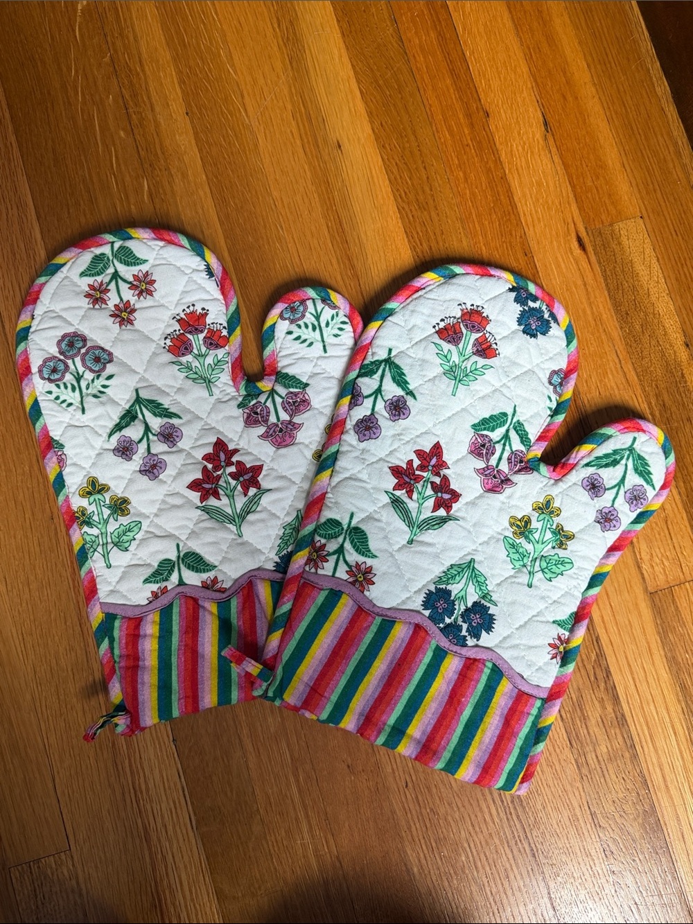 Furbish Studio Block Print Quilted Oven Mitts Cotton
